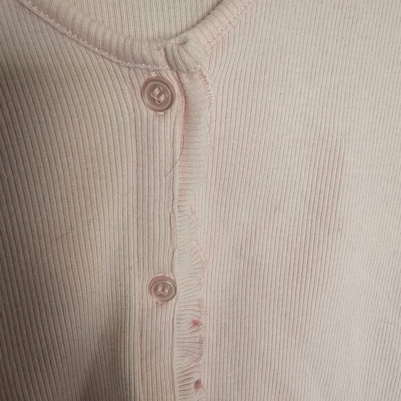 Sugar Moon Light Pink Ribbed Tee | Size XL | Ruffle Hem | Feminine Casual Top - Picture 3 of 5